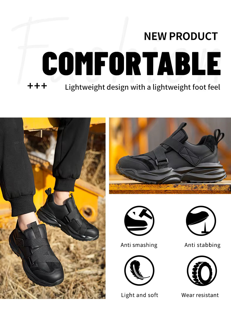 PowerGuard Slip-On Safety Sneakers – All-Black Steel Toe Work Shoes Bold