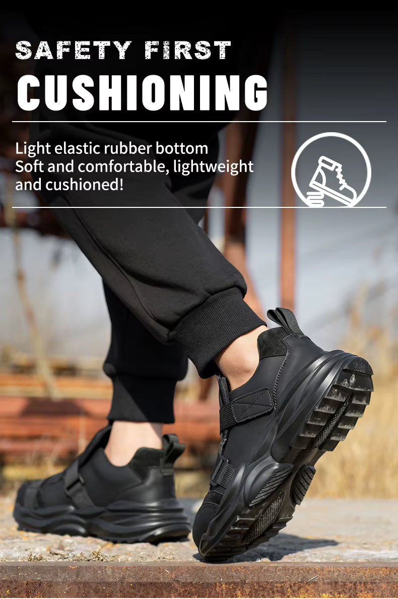 PowerGuard Slip-On Safety Sneakers – All-Black Steel Toe Work Shoes Bold
