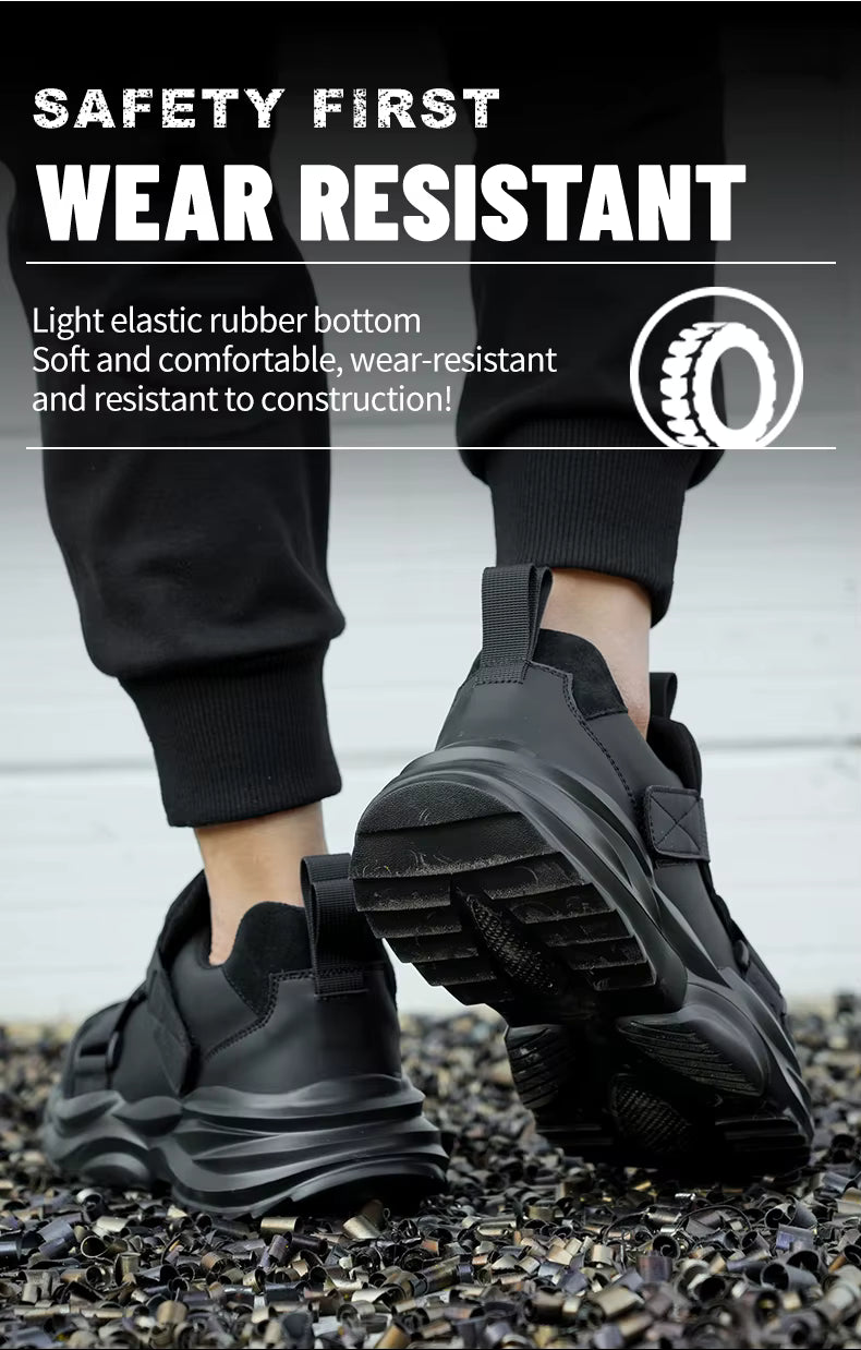 PowerGuard Slip-On Safety Sneakers – All-Black Steel Toe Work Shoes Bold