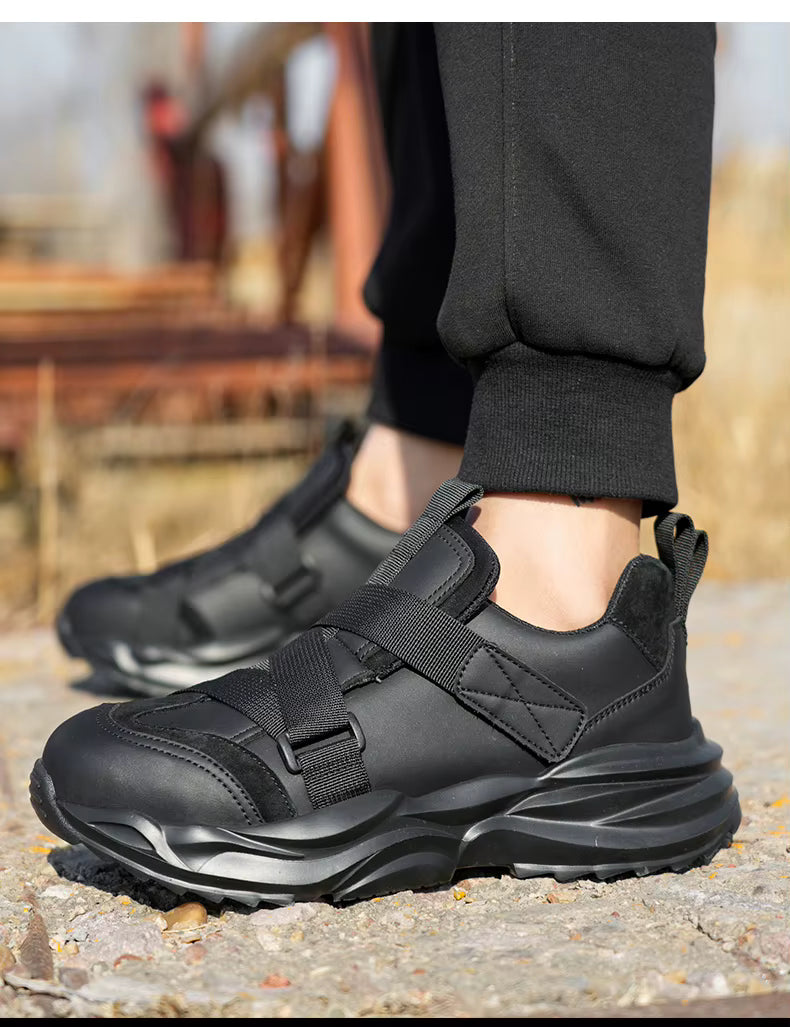PowerGuard Slip-On Safety Sneakers – All-Black Steel Toe Work Shoes Bold