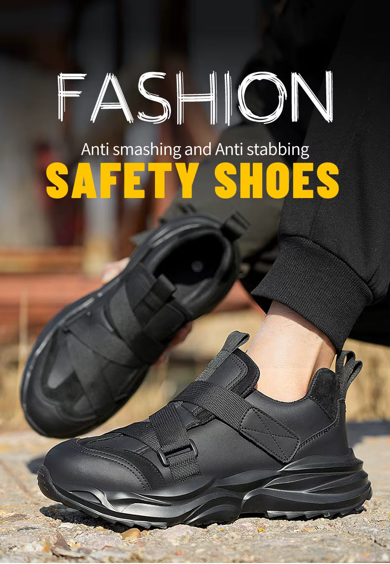 PowerGuard Slip-On Safety Sneakers – All-Black Steel Toe Work Shoes Bold