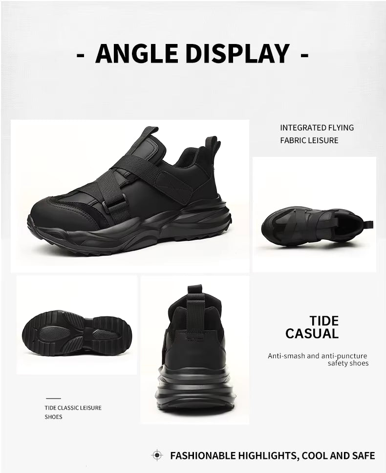 PowerGuard Slip-On Safety Sneakers – All-Black Steel Toe Work Shoes Bold