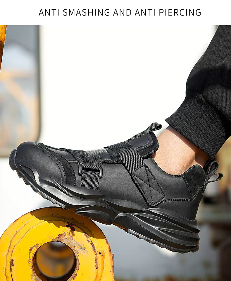 PowerGuard Slip-On Safety Sneakers – All-Black Steel Toe Work Shoes Bold