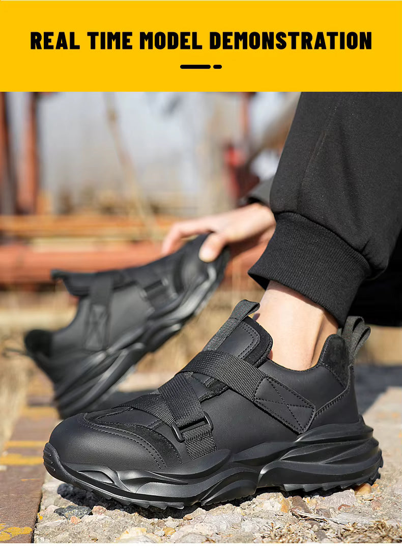 PowerGuard Slip-On Safety Sneakers – All-Black Steel Toe Work Shoes Bold