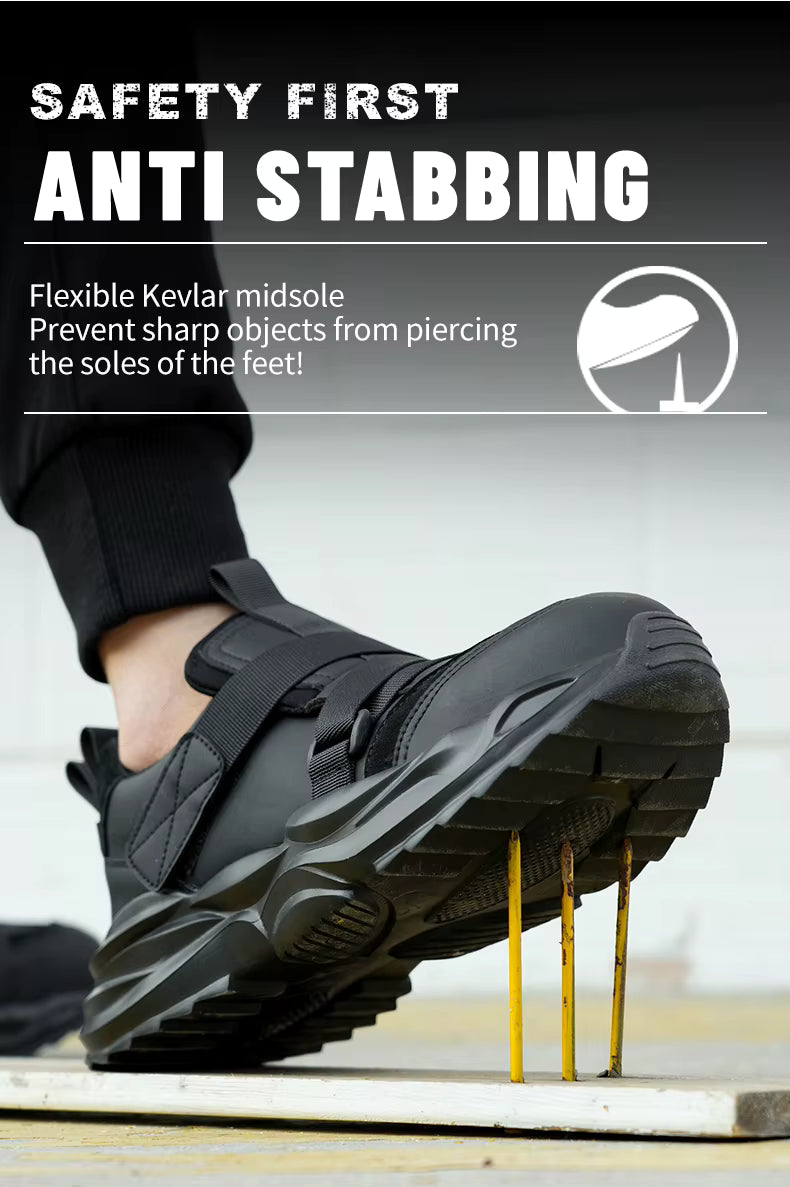 PowerGuard Slip-On Safety Sneakers – All-Black Steel Toe Work Shoes Bold