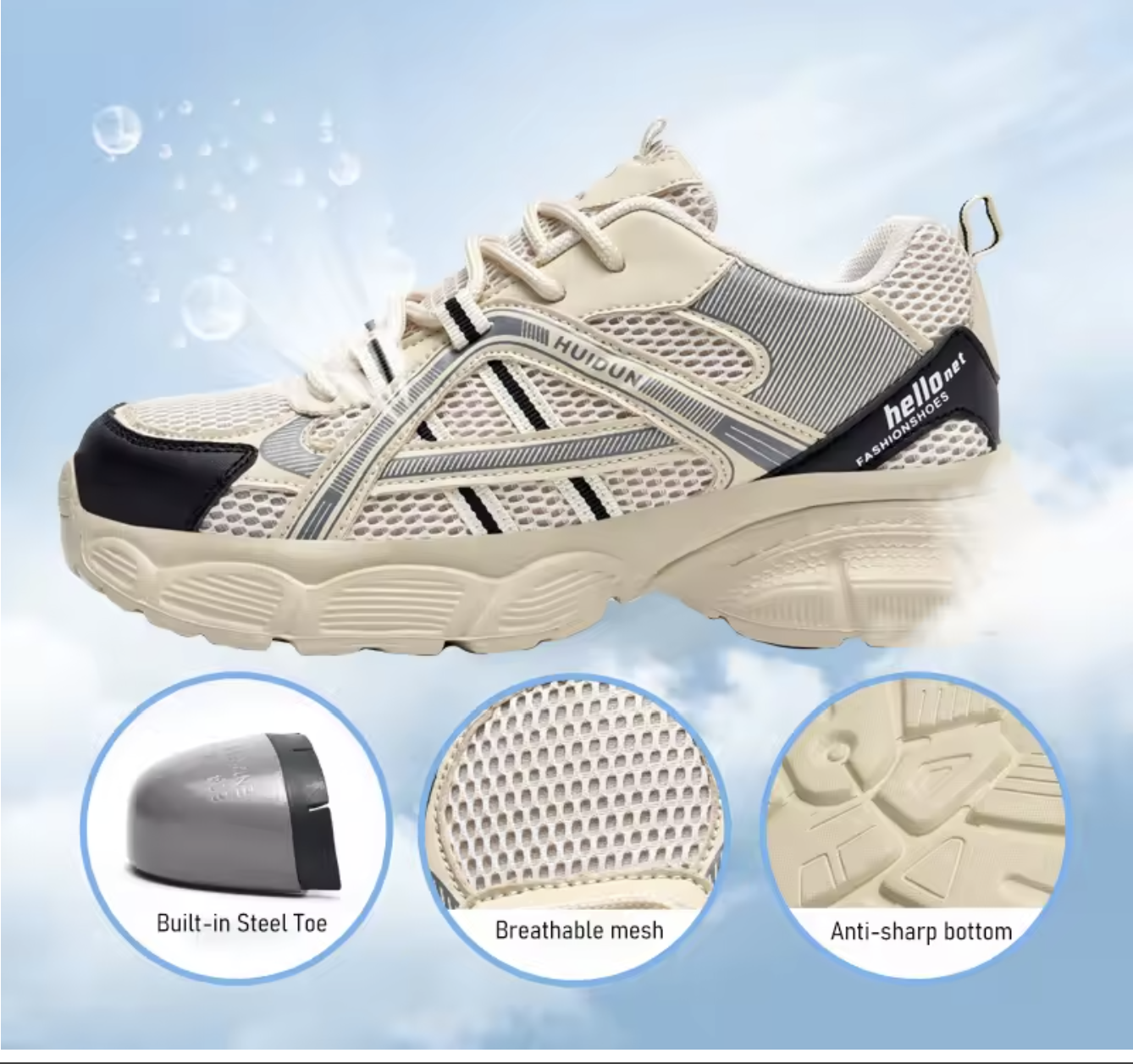 HUIDUN 2 Women’s Mesh Safety Sneakers – Lightweight Steel Toe Work Shoes