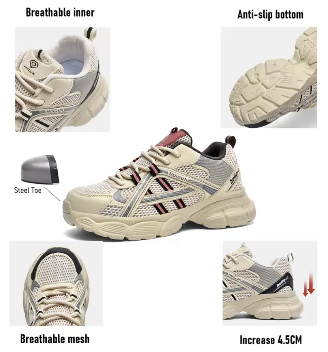 HUIDUN 2 Women’s Mesh Safety Sneakers – Lightweight Steel Toe Work Shoes